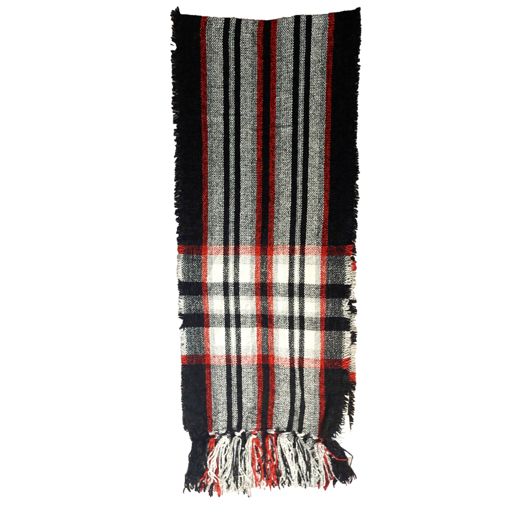 Style&Co. Black Red Gray Chenilla Plaid Fringe Scarves Scarf Fall Winter NWT